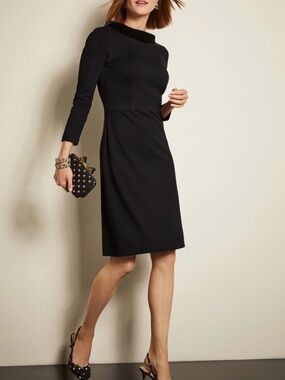 TALBOTS Audrey Black Velvet Trim Sheath Dress